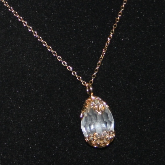 Vintage Jewelry - Vintage gold 1/20 12 k Crystal egg necklace